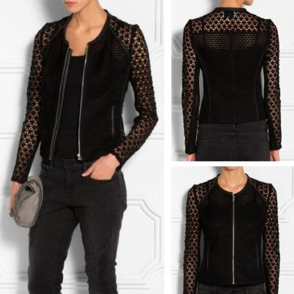 IRO Lewison Cutout Lamb Leather Trim Star Jacket Size 6 - Picture 1 of 9